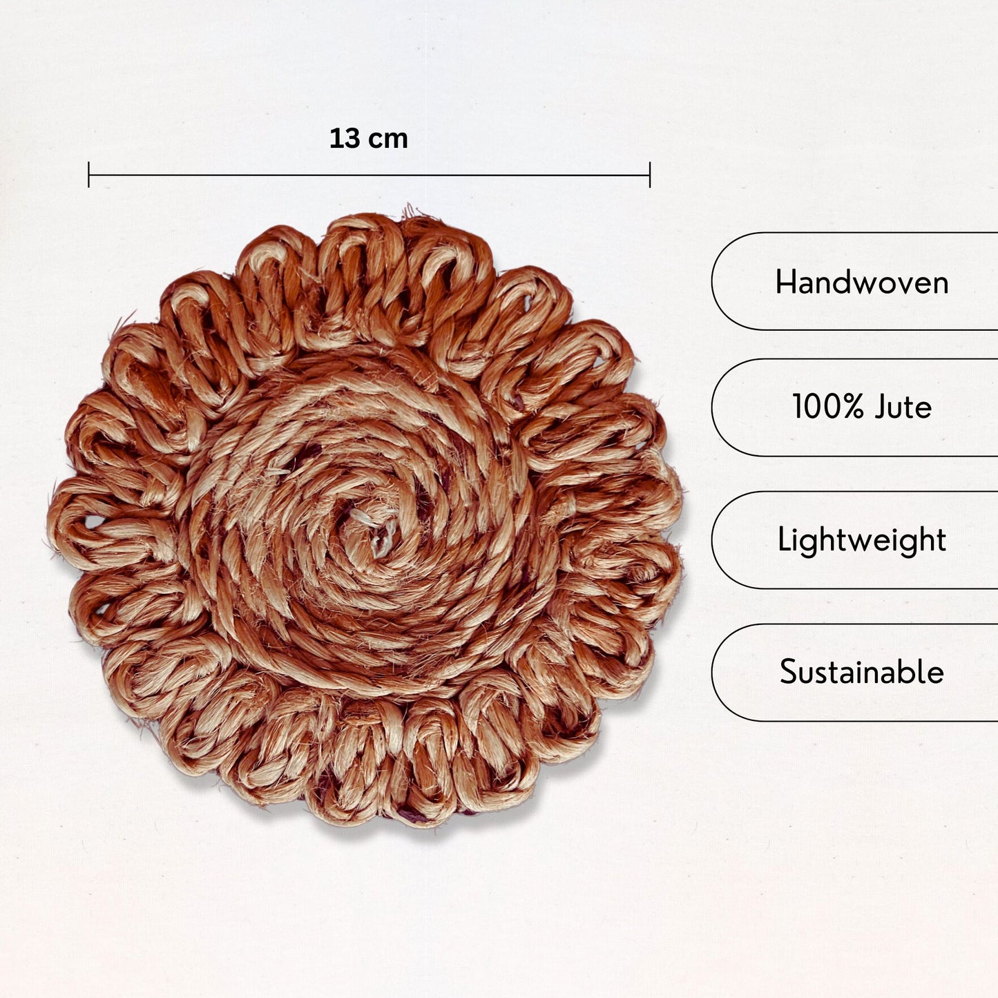 USP and Dimensions of a 100% Natural Jute coaster