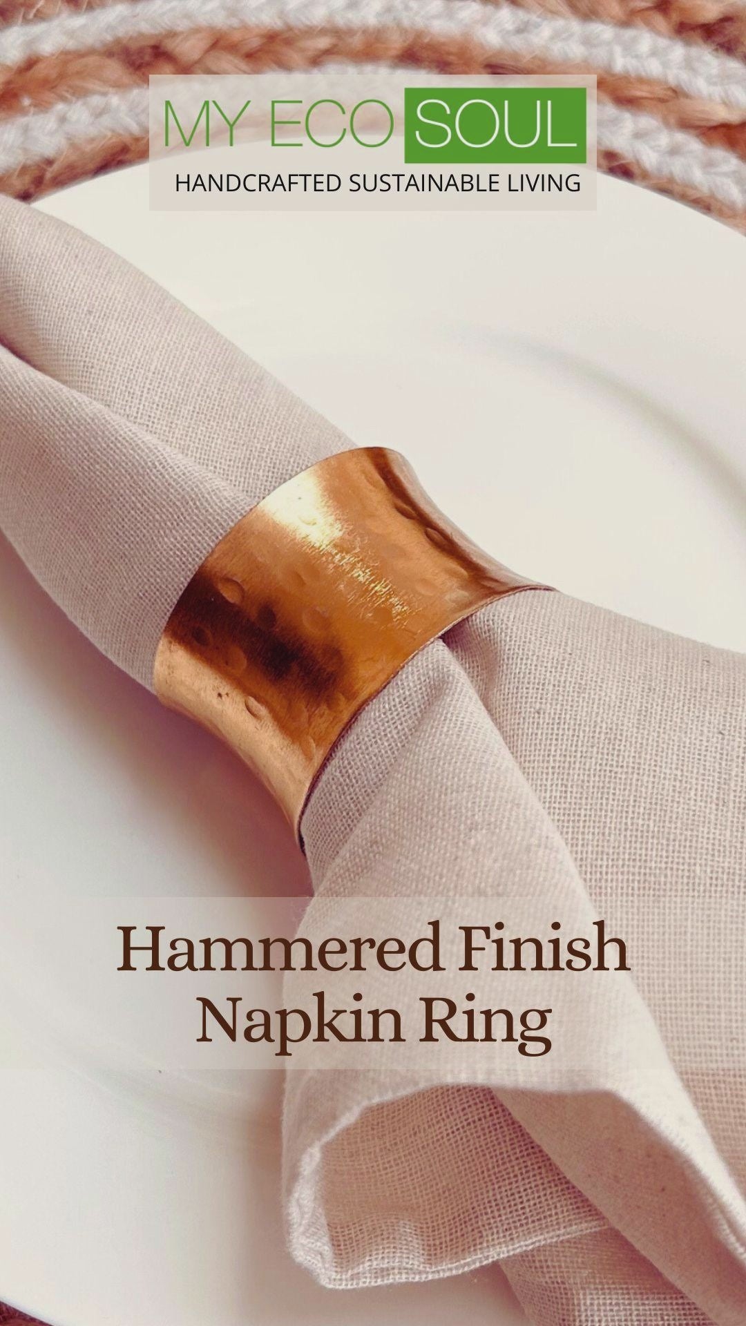 Product Overview of a Gold Hammered Finish Napkin Ring.