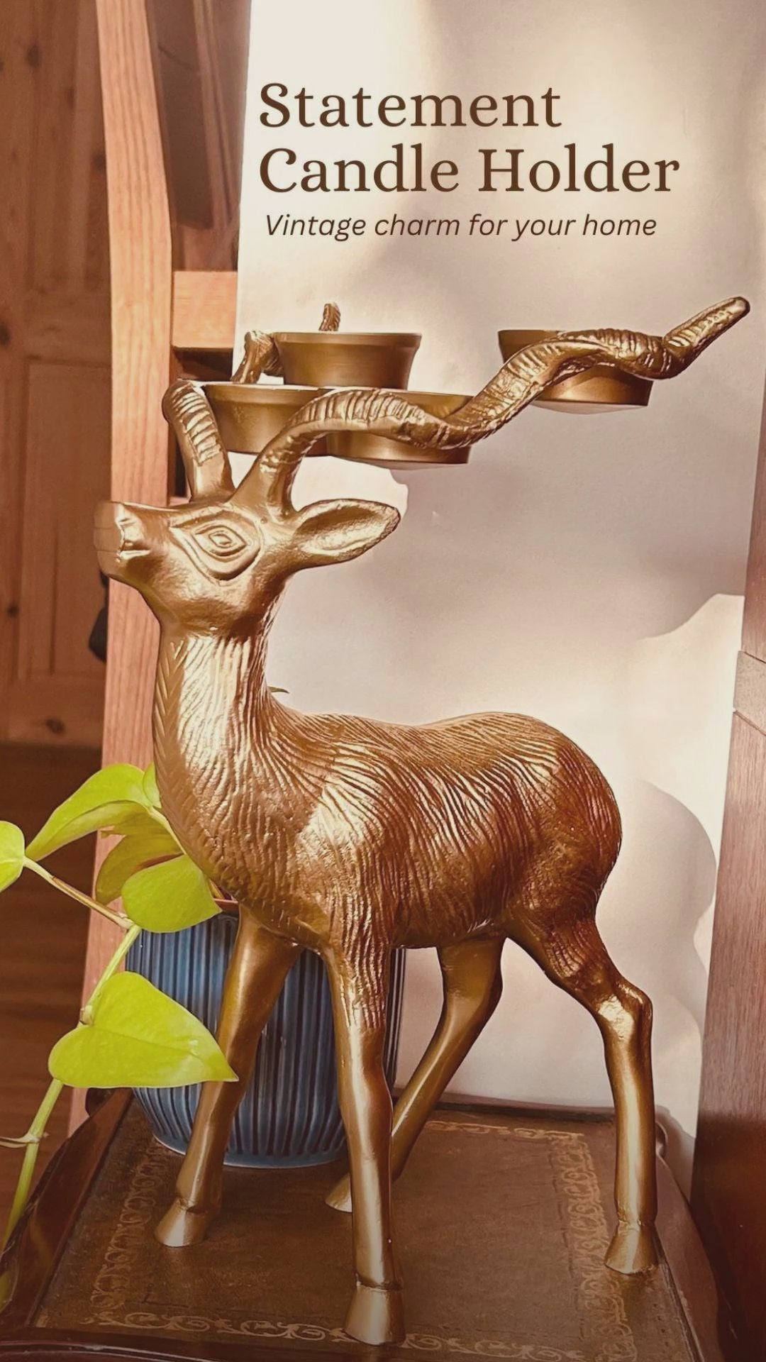 Product preview video of a Stag Candle Holder in Bronze finish. 4 pillar, tealight candle holder.